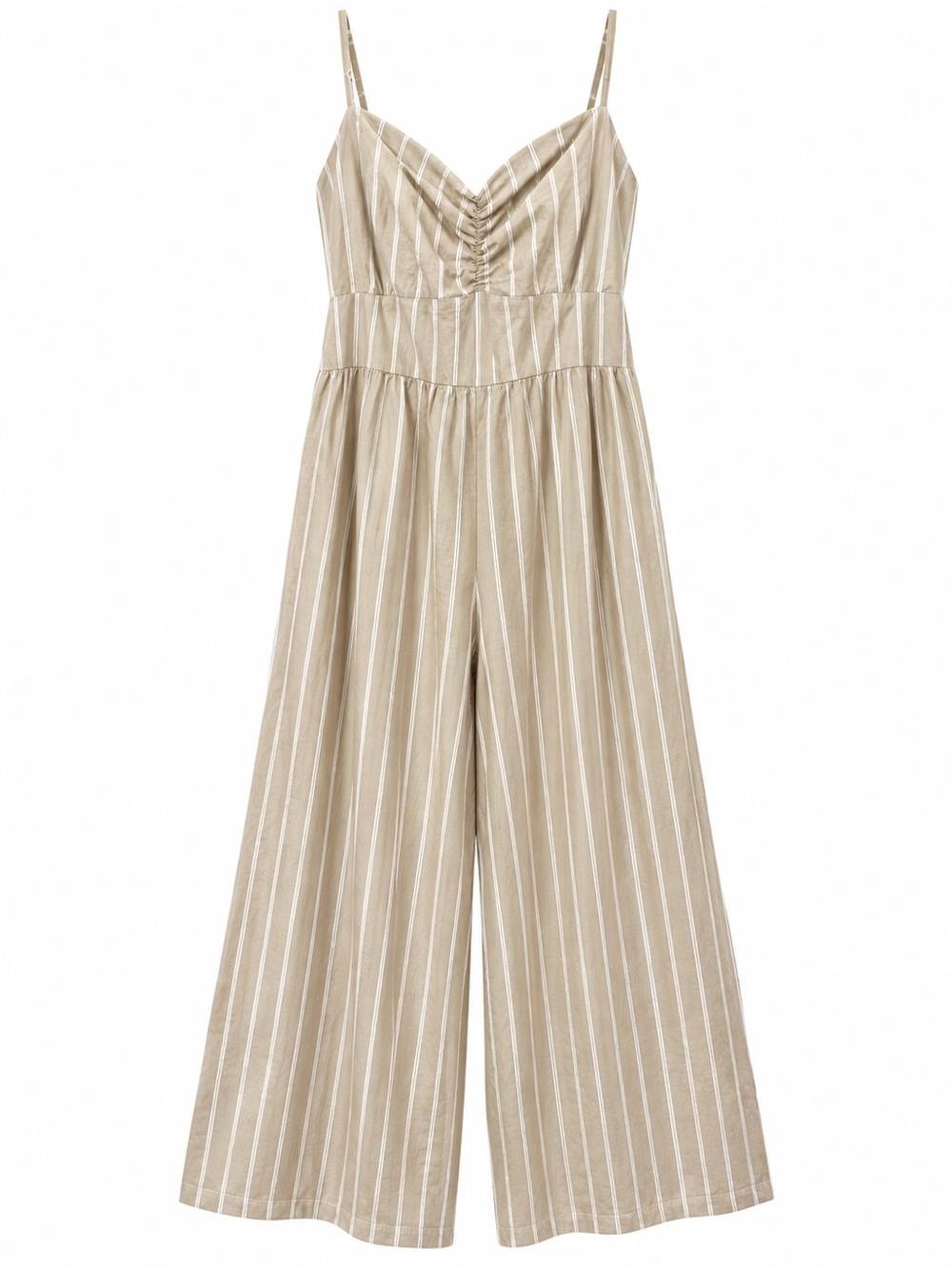 American Eagle XL Beige White Striped Wide Leg Jumpsuit